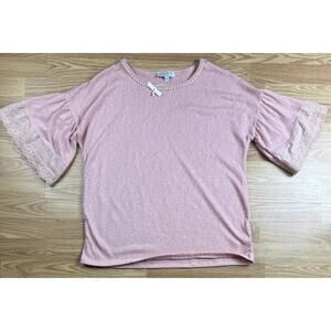 Hayden Los Angeles Shirt Top Blouse Pink Ruffle Bell Sleeve Women Size Large New